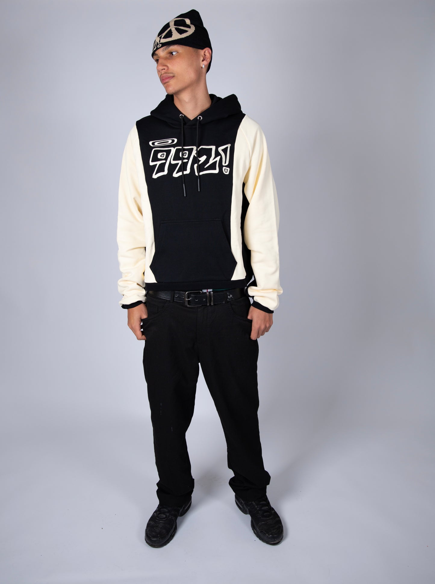 oversized black embroidered block hoodie