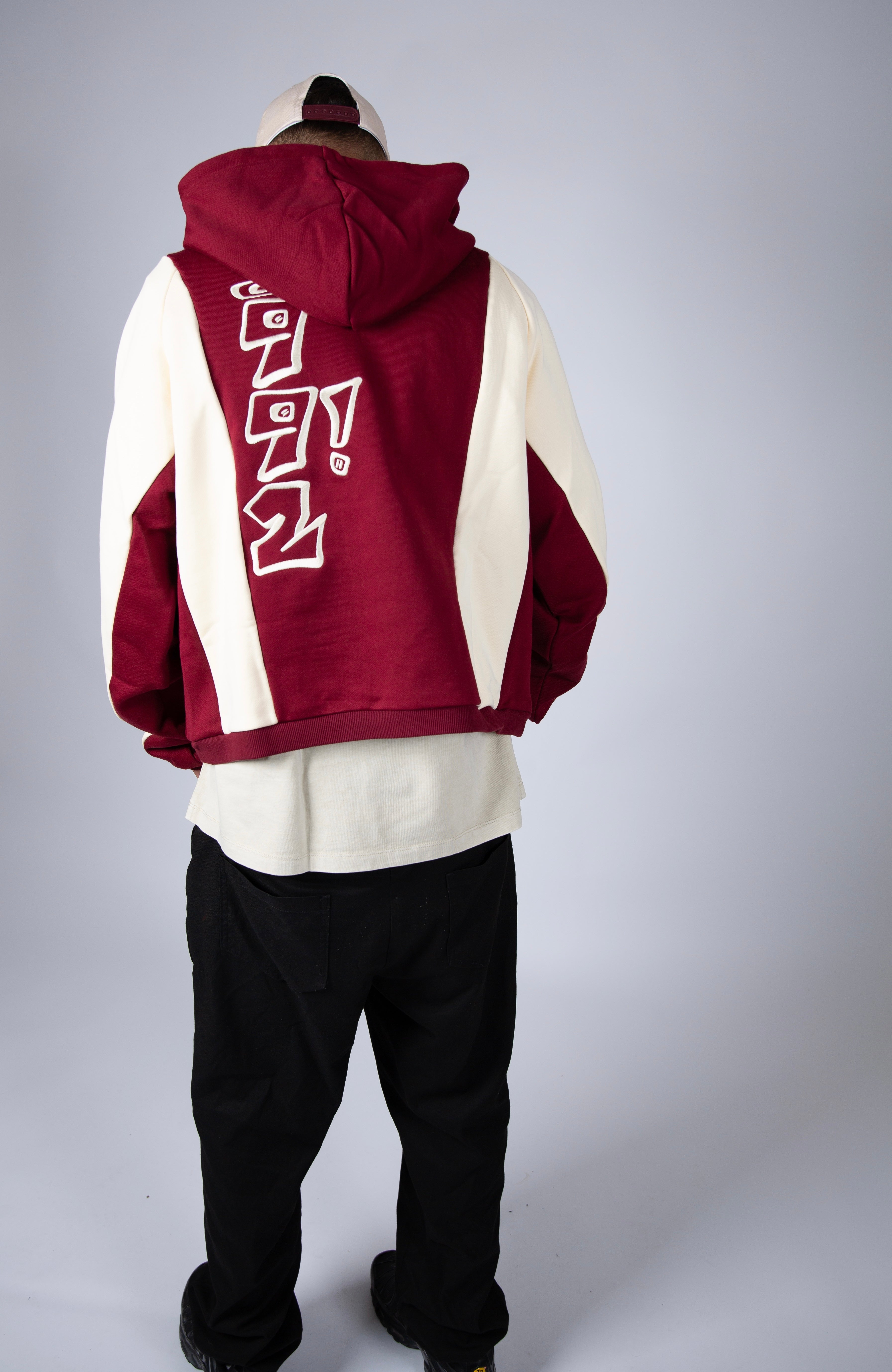 oversized burgundy embroidered block hoodie