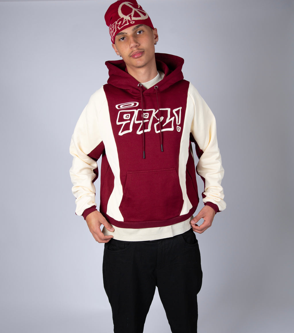 oversized burgundy embroidered block hoodie