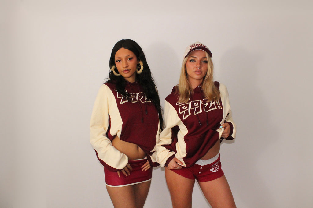 oversized burgundy embroidered block hoodie