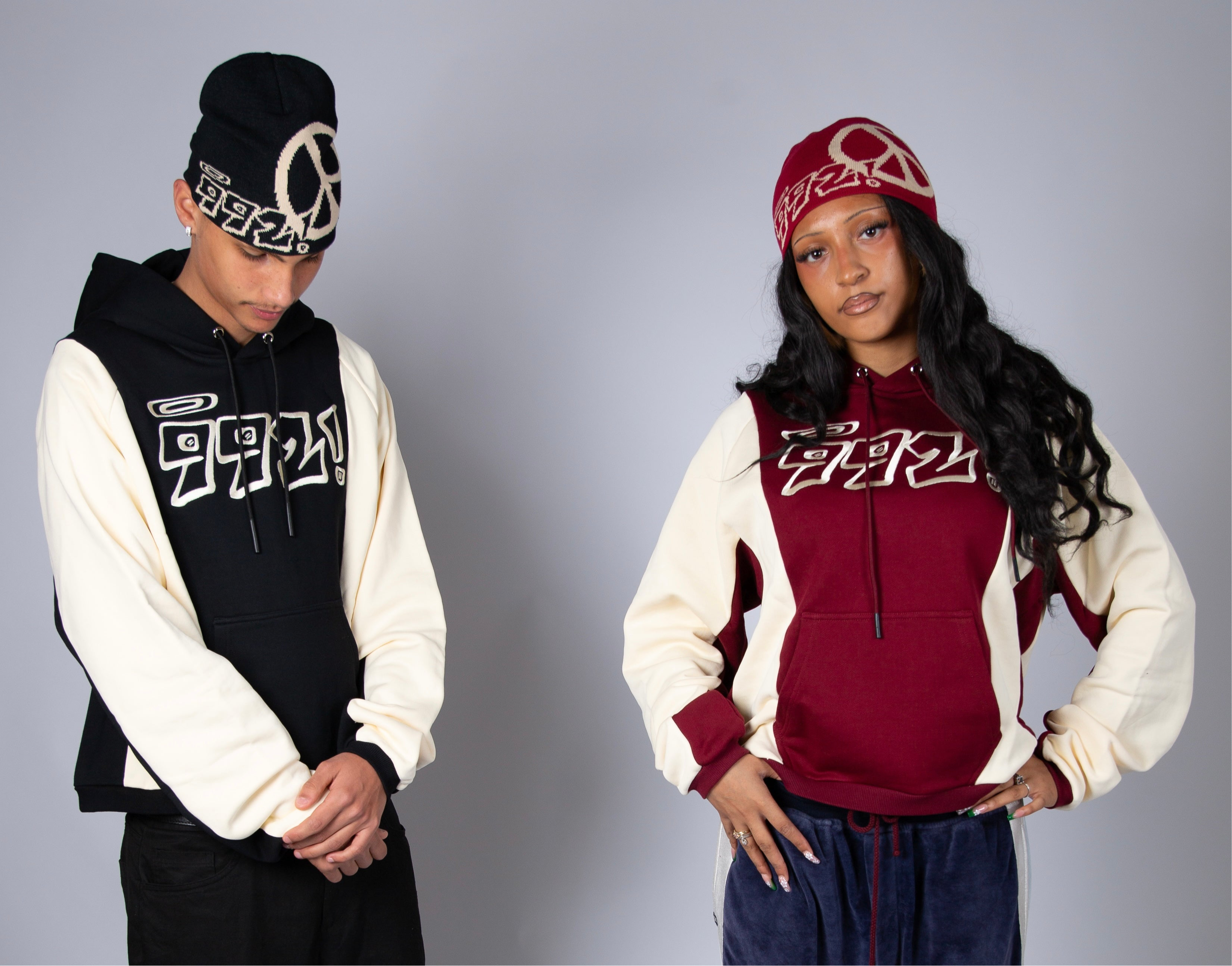 oversized burgundy embroidered block hoodie