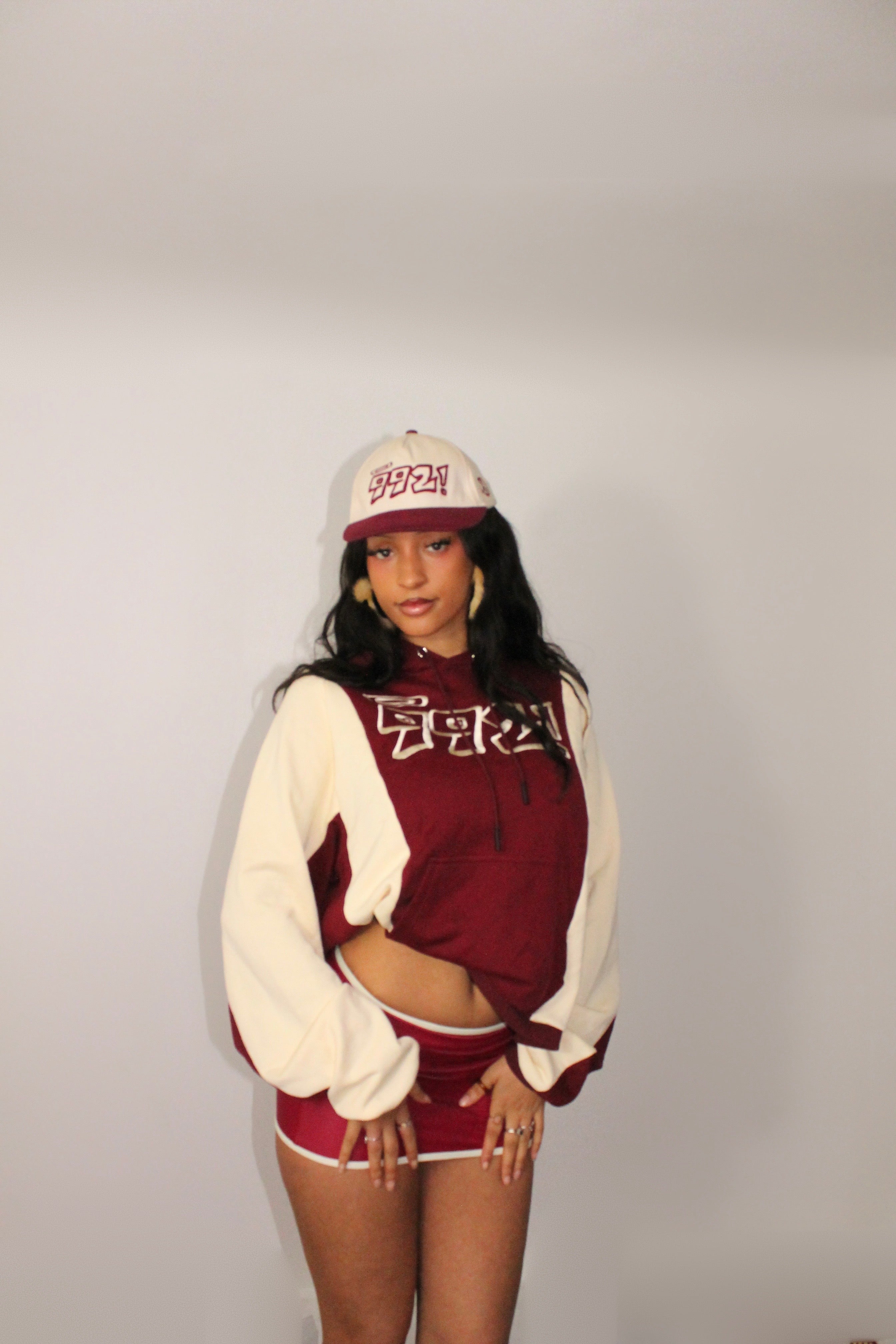 oversized burgundy embroidered block hoodie