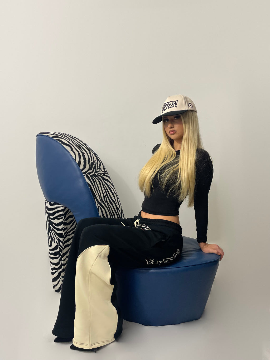 two tone embroidered joggers