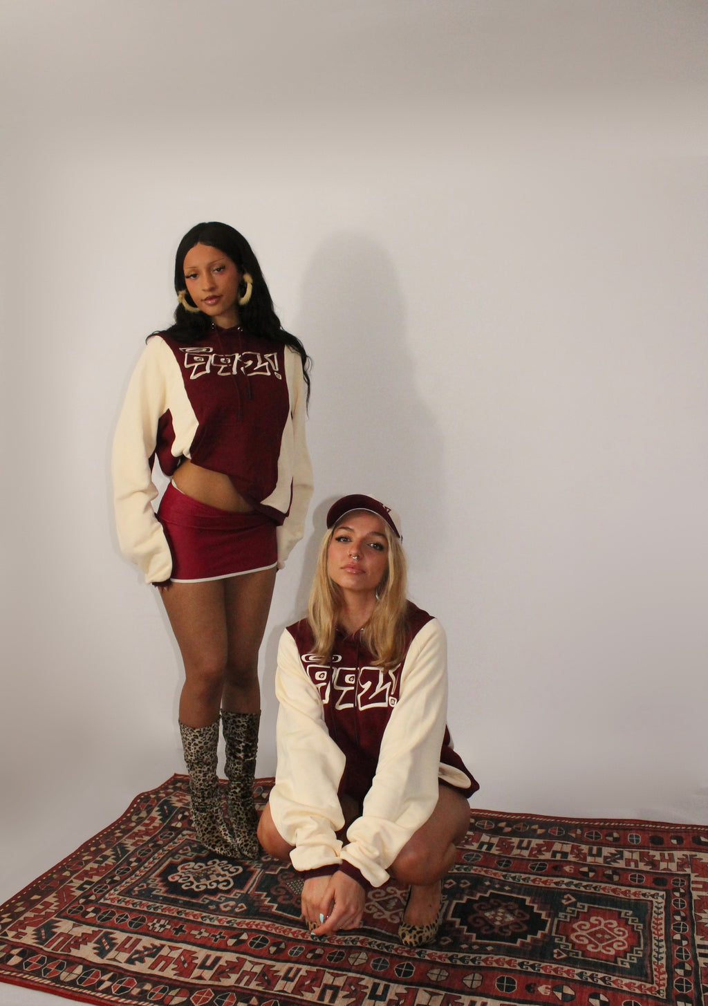 oversized burgundy embroidered block hoodie