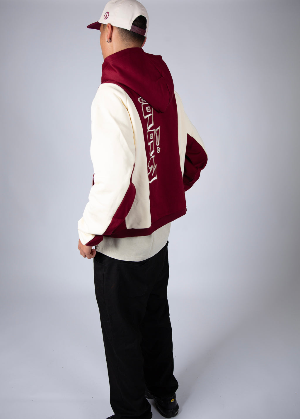 oversized burgundy embroidered block hoodie