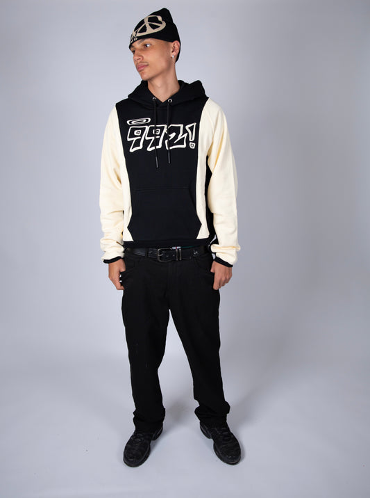 oversized black embroidered block hoodie