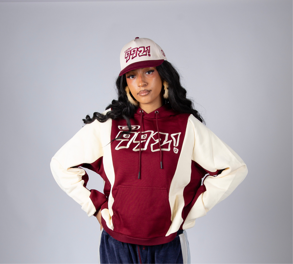oversized burgundy embroidered block hoodie