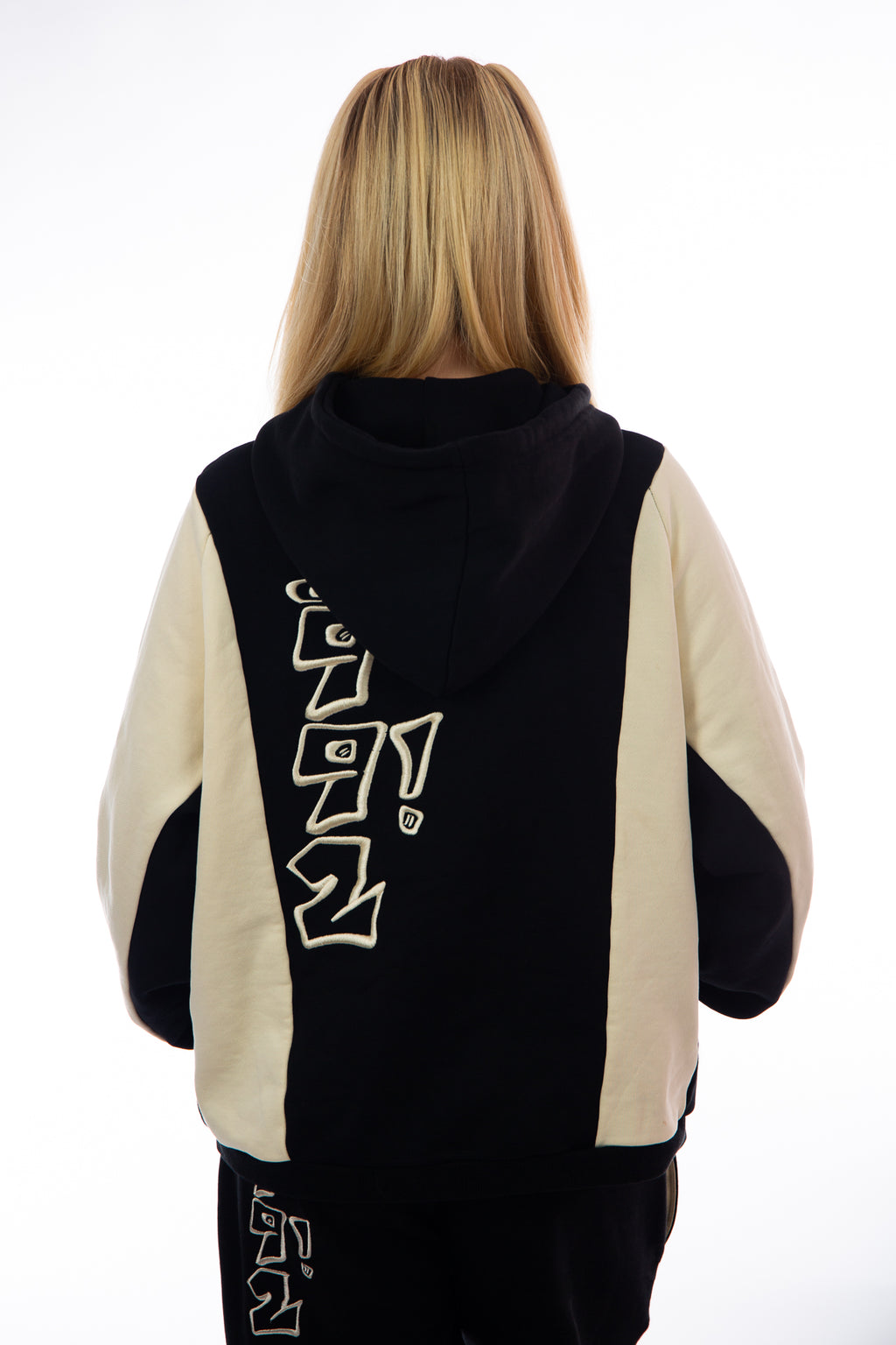 oversized black embroidered block hoodie