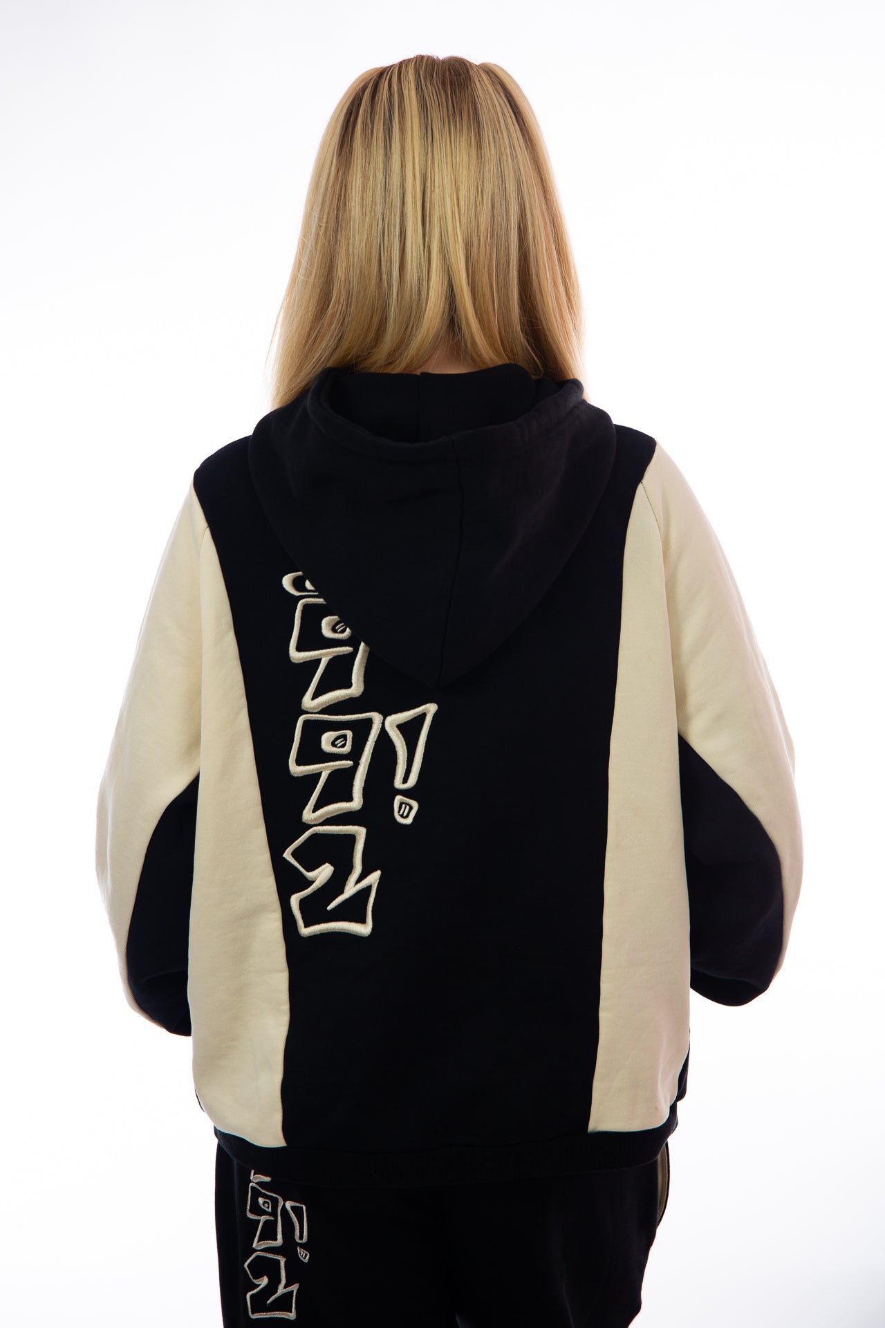 oversized black embroidered block hoodie