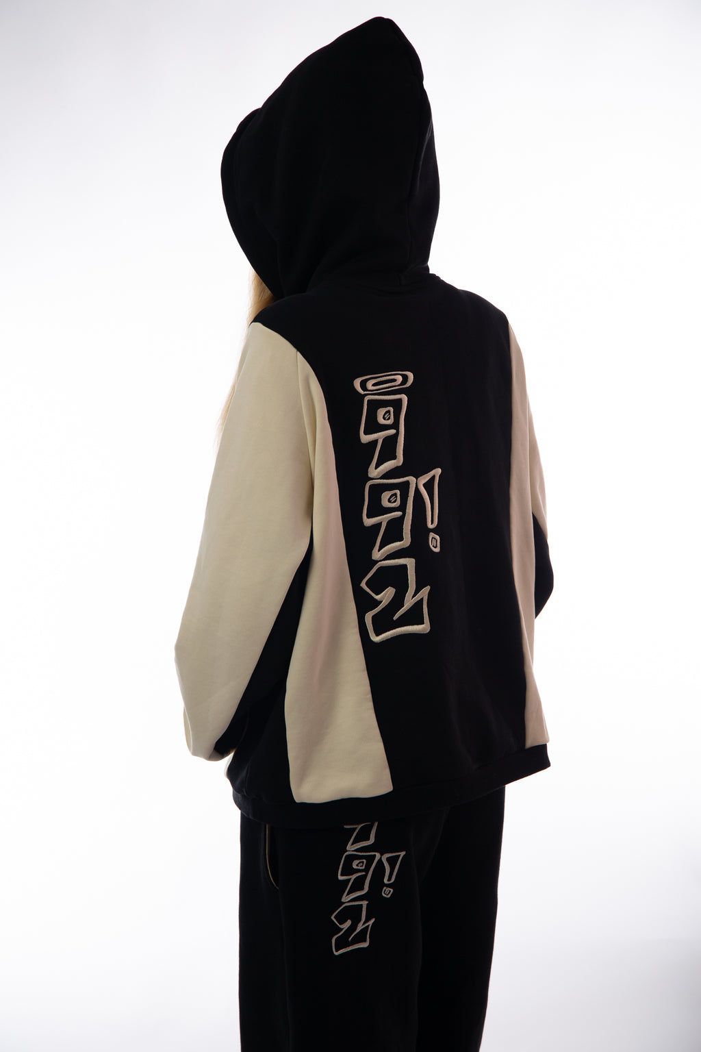 oversized black embroidered block hoodie
