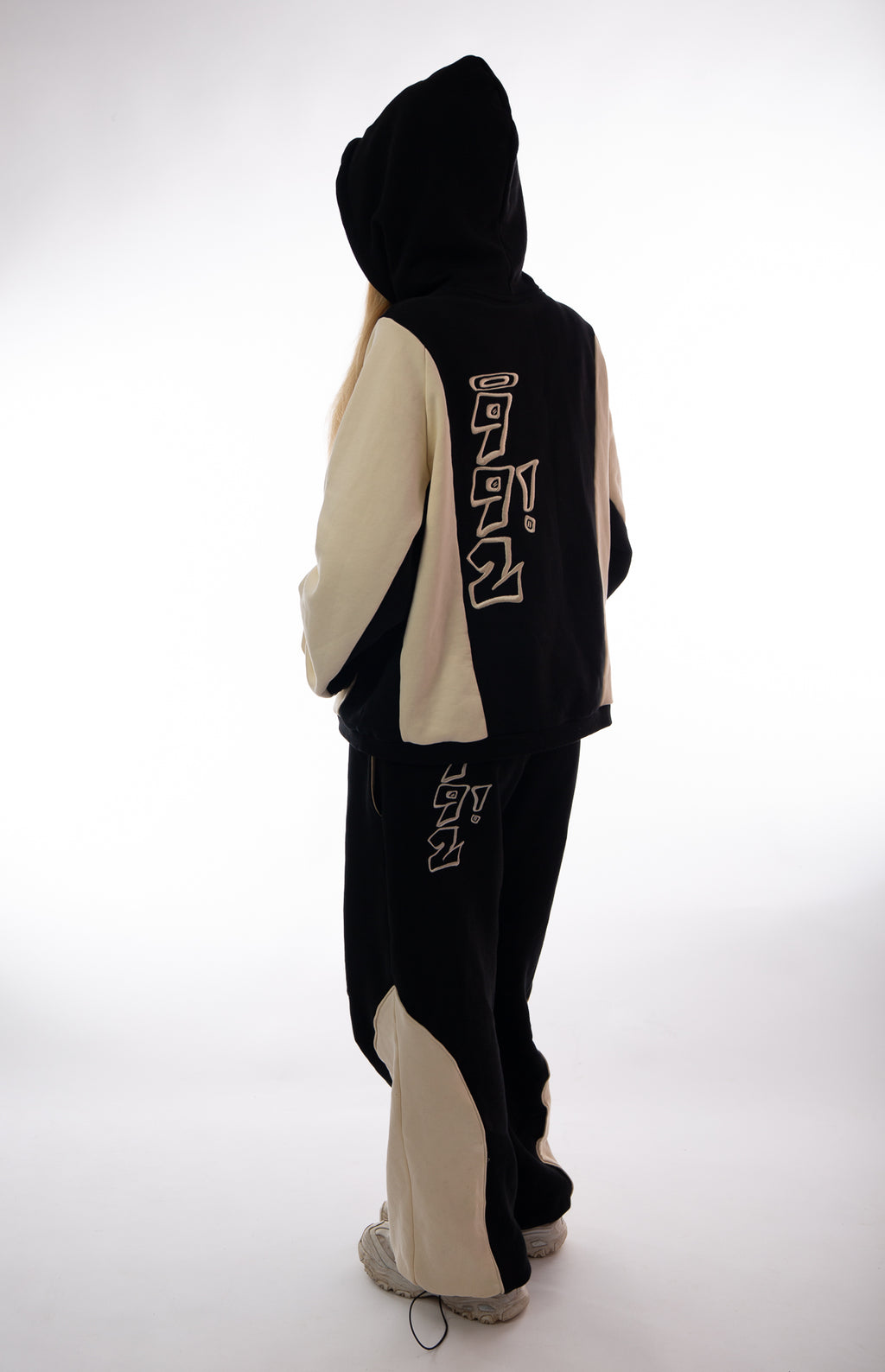 two tone embroidered joggers