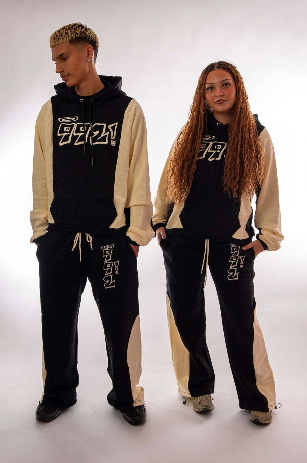 oversized black embroidered block hoodie