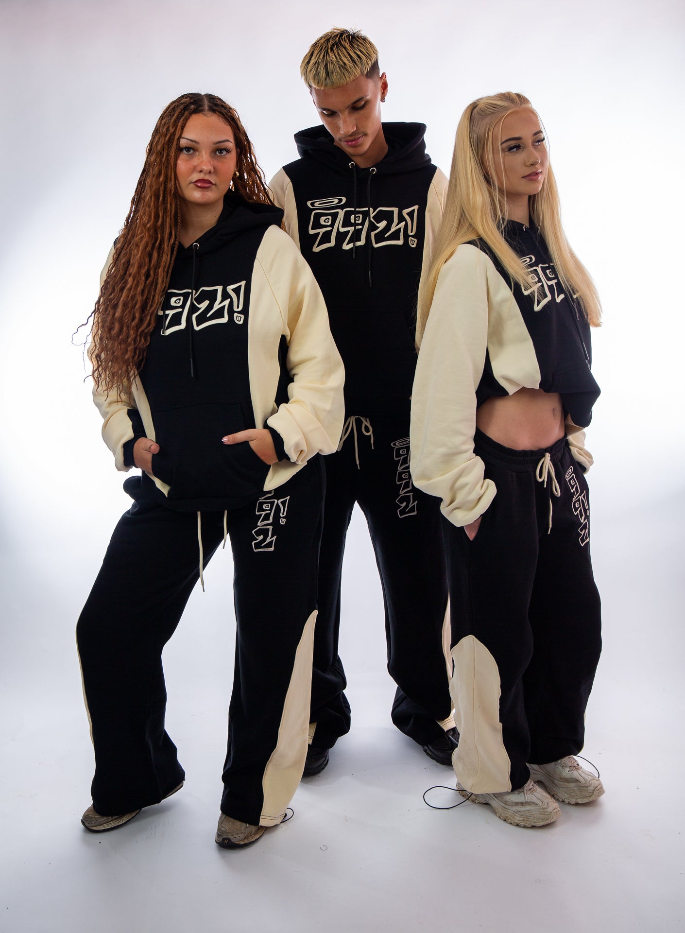 oversized black embroidered block hoodie