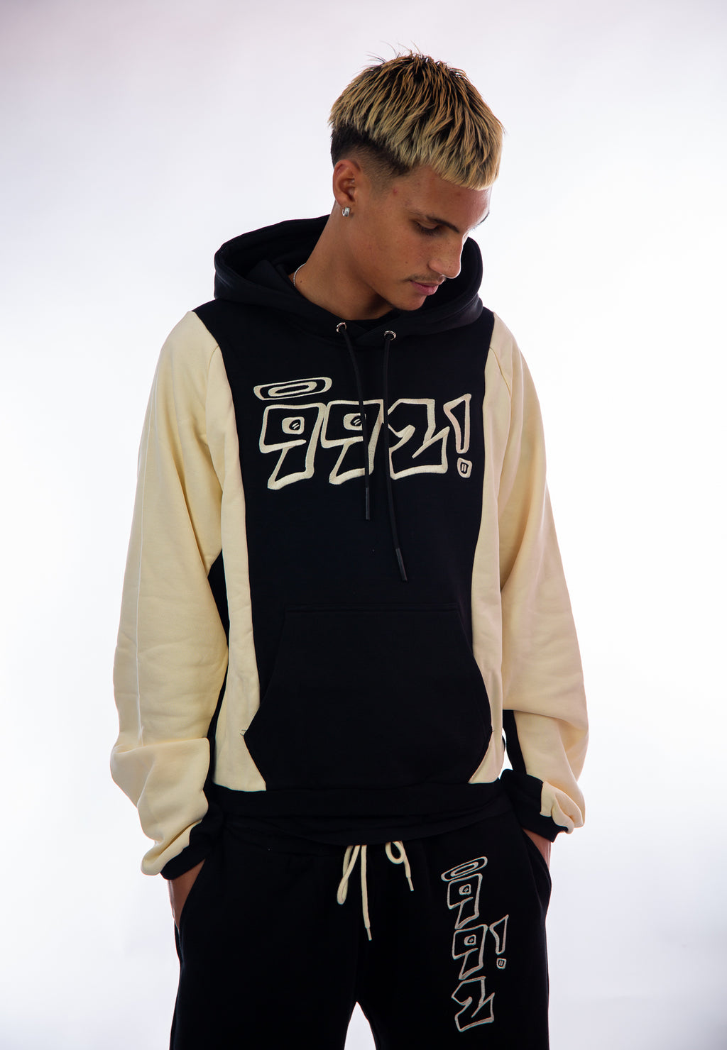 oversized black embroidered block hoodie