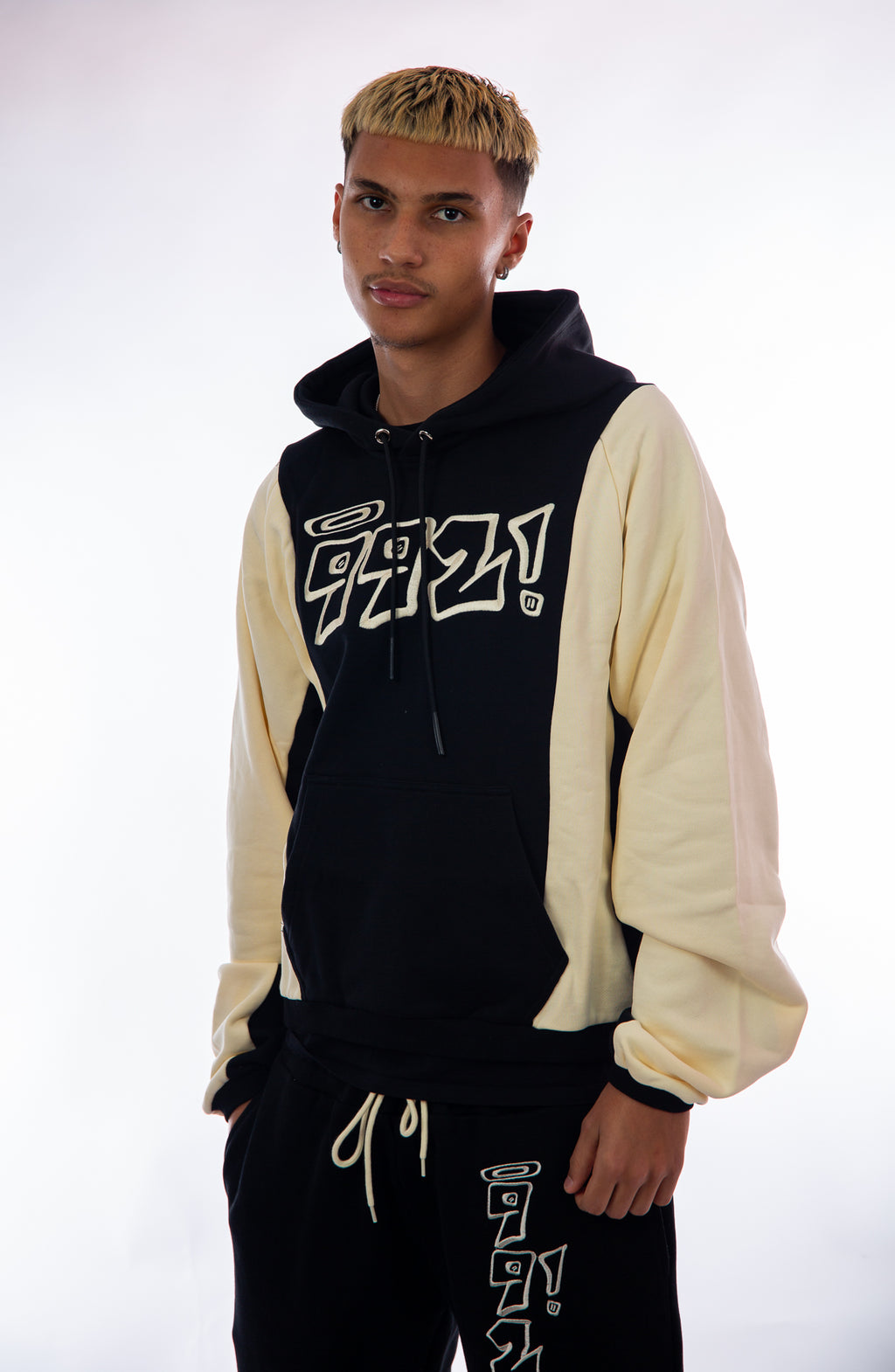 oversized black embroidered block hoodie