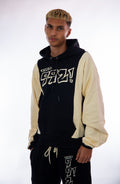 oversized black embroidered block hoodie