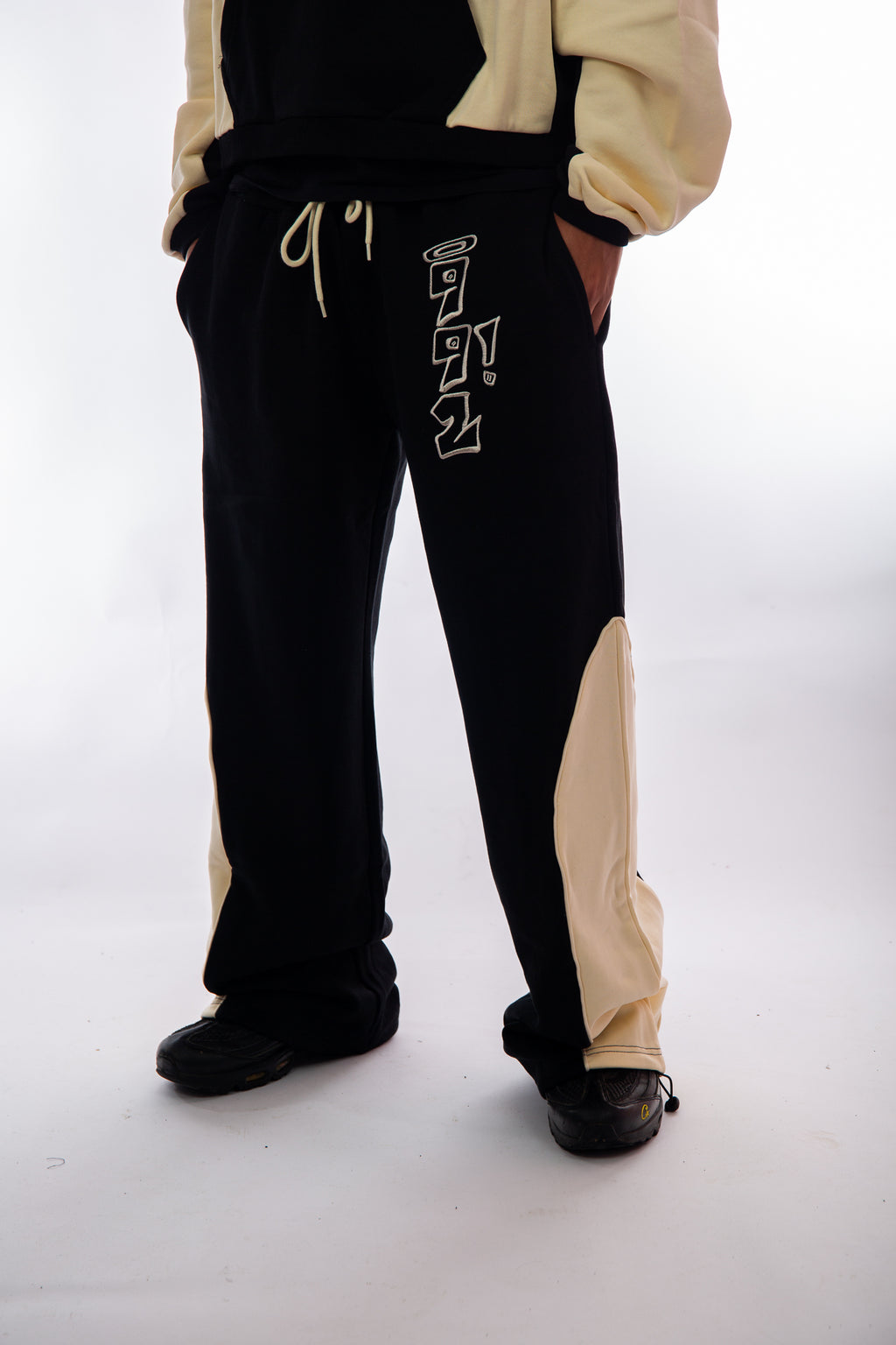 two tone embroidered joggers