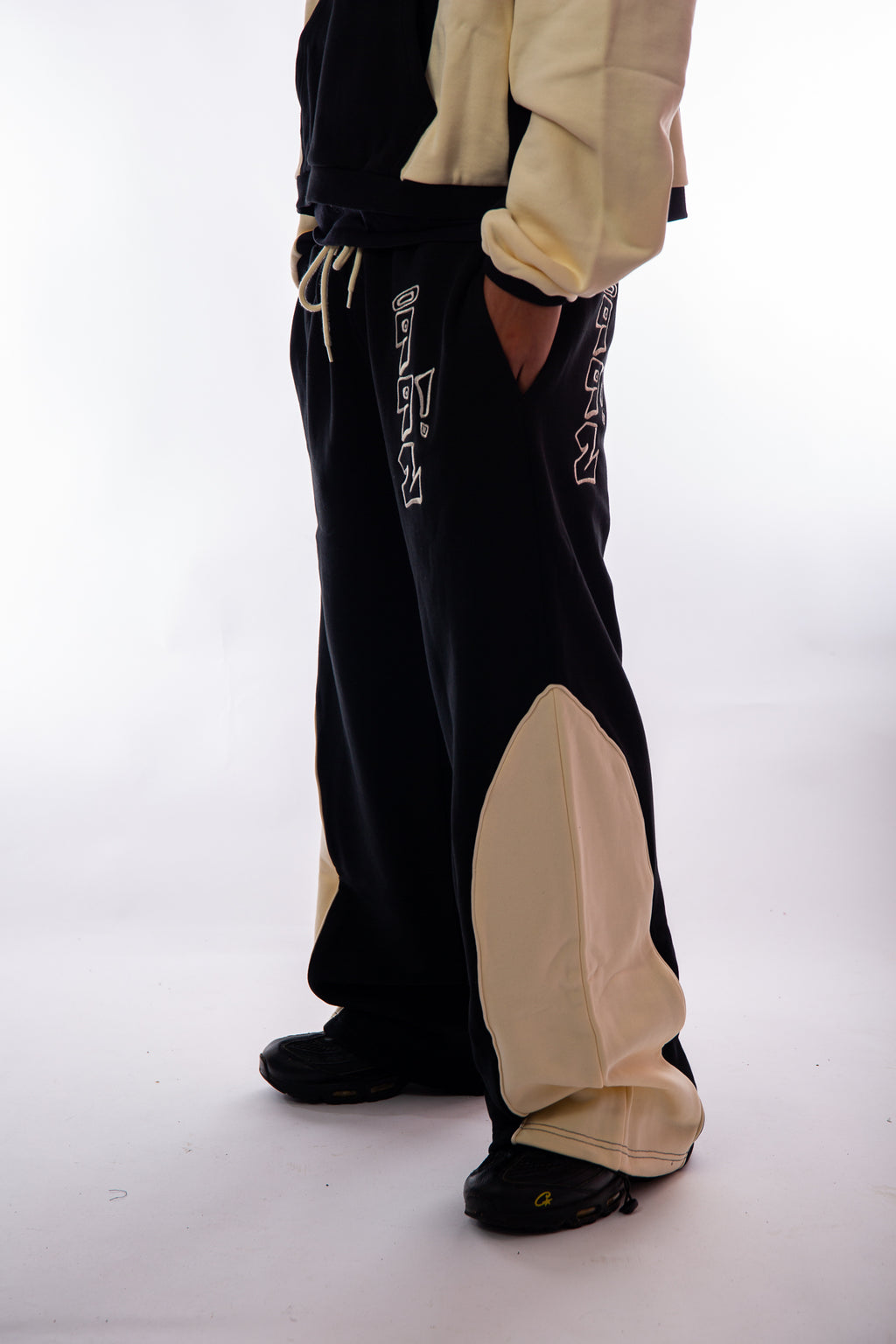 two tone embroidered joggers