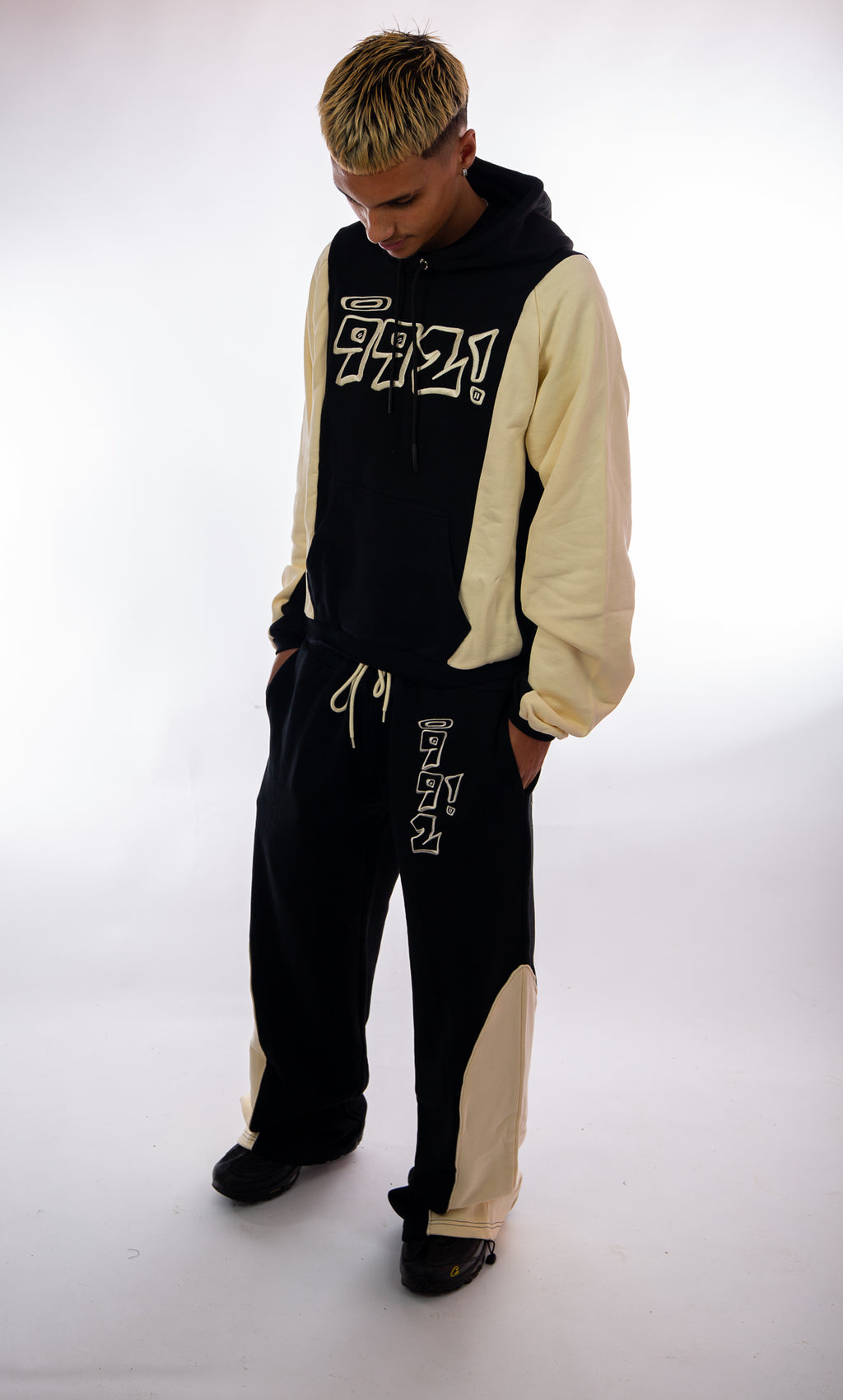 two tone embroidered joggers
